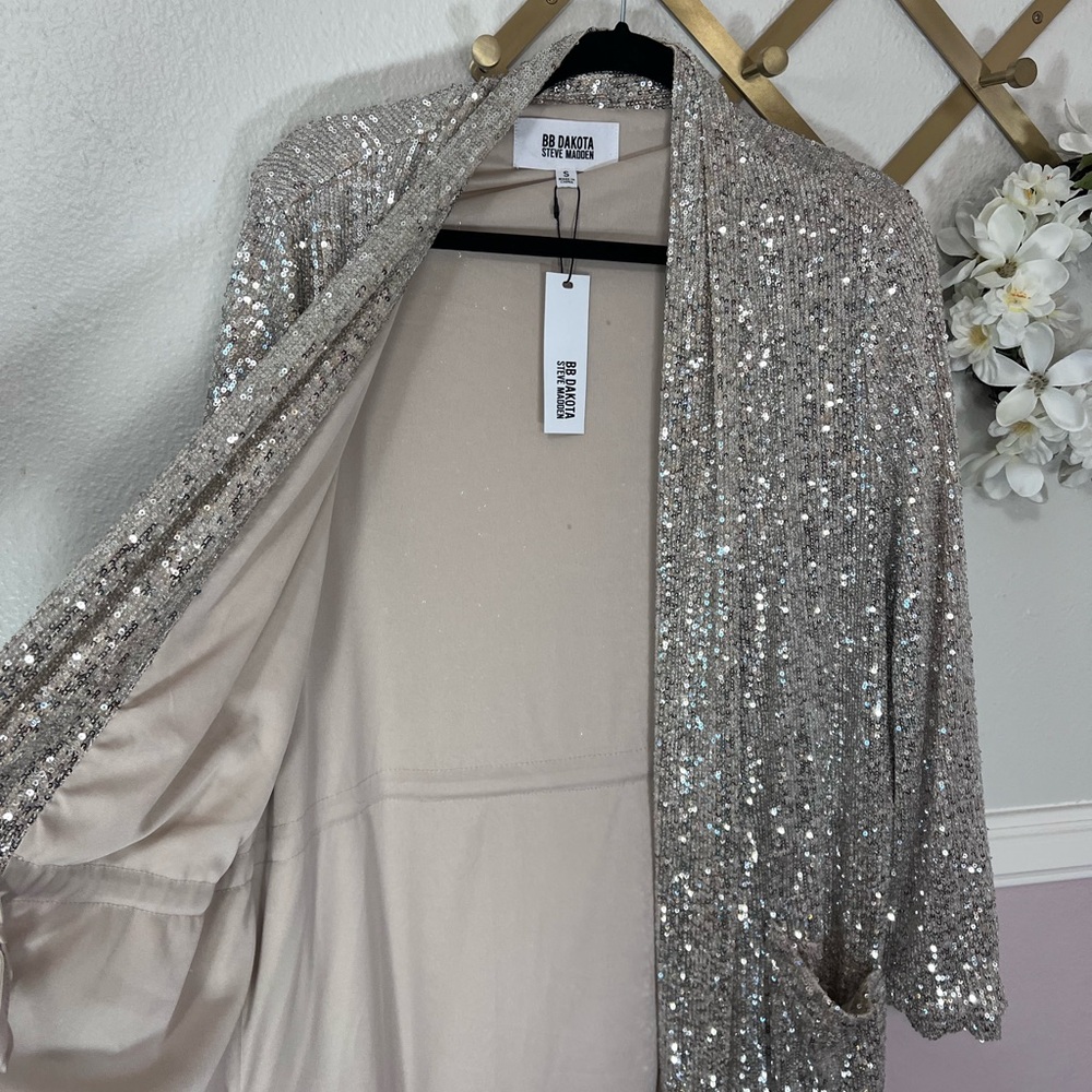 BB Dakota Silver Sequin Blazer/Duster Open Long Cardigan - Picture 13 of 13